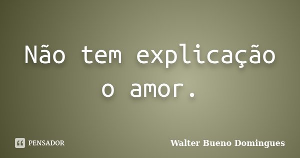 Não tem explicação o amor.... Frase de Walter Bueno Domingues.