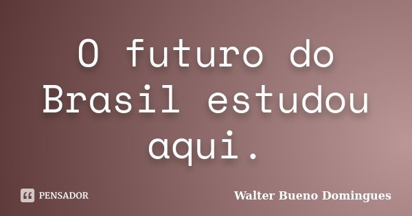O futuro do Brasil estudou aqui.... Frase de Walter Bueno Domingues.