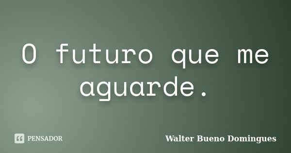 O futuro que me aguarde.... Frase de Walter Bueno Domingues.