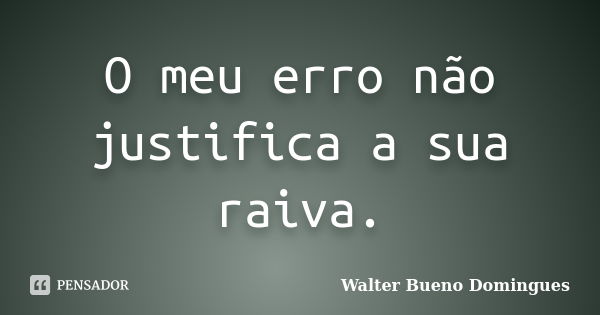 O meu erro não justifica a sua raiva.... Frase de Walter Bueno Domingues.