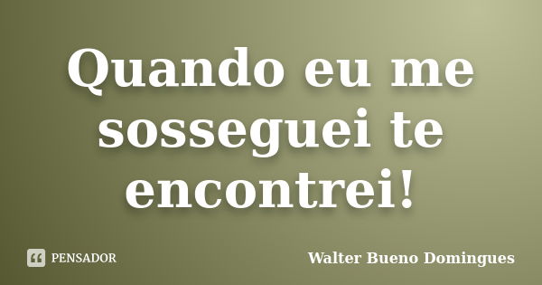 Quando eu me sosseguei te encontrei!... Frase de Walter Bueno Domingues.