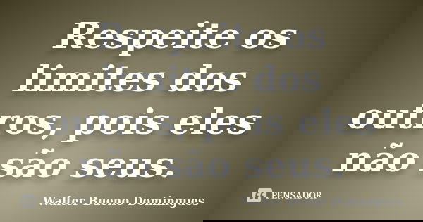 Respeite os limites dos outros, pois eles não são seus.... Frase de Walter Bueno Domingues.