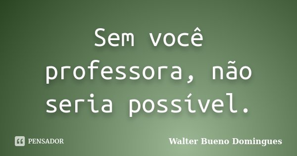 Sem você professora, não seria possível.... Frase de Walter Bueno Domingues.