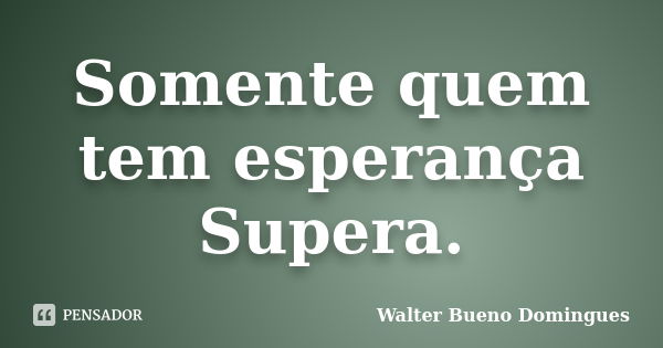 Somente quem tem esperança Supera.... Frase de Walter Bueno Domingues.