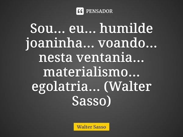 Sou... eu... humilde joaninha... voando... nesta ventania... materialismo... egolatria... (Walter Sasso)⁠⁠... Frase de Walter Sasso.