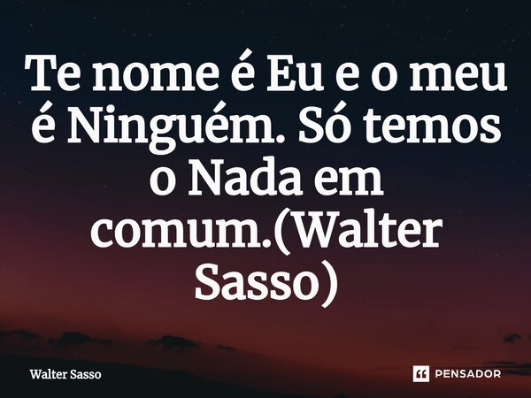 ⁠Te nome é Eu e o meu é Ninguém. Só temos o Nada em comum.(Walter Sasso)... Frase de Walter Sasso.