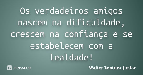 Os verdadeiros amigos nascem na dificuldade, crescem na confiança e se estabelecem com a lealdade!... Frase de Walter Ventura Junior.