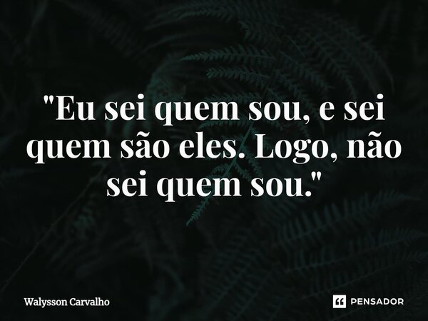 "Eu sei quem sou, e sei quem são eles. Logo, não sei quem sou."... Frase de Walysson Carvalho.