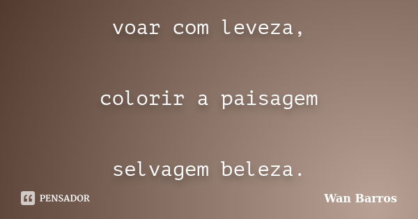 voar com leveza, colorir a paisagem selvagem beleza.... Frase de Wan Barros.