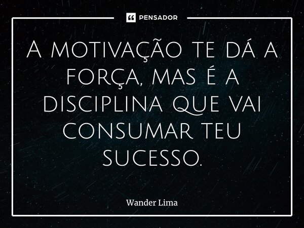 A motivação te dá a força, mas é a disciplina que vai consumar teu sucesso.... Frase de Wander Lima.