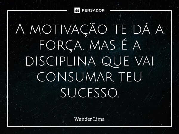 A motivação te dá a força, mas é a disciplina que vai consumar teu sucesso.... Frase de Wander Lima.