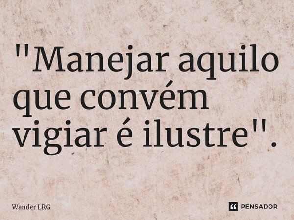 "⁠Manejar aquilo que convém vigiar é ilustre".... Frase de Wander LRG.