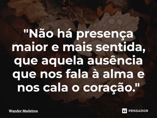 ⁠"Não há presença maior e mais sentida, que aquela ausência que nos fala à alma e nos cala o coração."... Frase de Wander Medeiros.