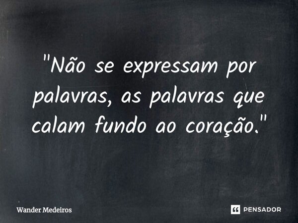 "⁠Não se expressam por palavras, as palavras que calam fundo ao coração."... Frase de Wander Medeiros.