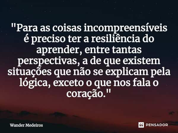 ⁠"Para as coisas incompreensíveis é preciso ter a resiliência do aprender, entre tantas perspectivas, a de que existem situações que não se explicam pela l... Frase de Wander Medeiros.