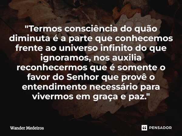 ⁠"Termos consciência do quão diminuta é a parte que conhecemos frente ao universo infinito do que ignoramos, nos auxilia reconhecermos que é somente o favo... Frase de Wander Medeiros.