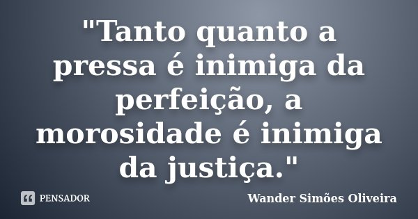 "Tanto quanto a pressa é inimiga da perfeição, a morosidade é inimiga da justiça."... Frase de Wander Simões Oliveira.