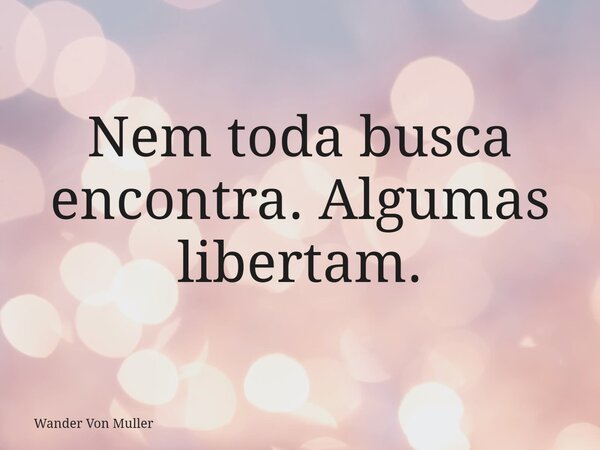 Nem toda busca encontra. Algumas libertam.... Frase de Wander Von Muller.