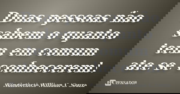 Duas pessoas não sabem o quanto tem em comum ate se conhecerem!... Frase de Wanderlucio Williaan L. Souza.