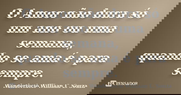 O Amor não dura só um ano ou uma semana, quando se ama é para sempre.... Frase de Wanderlucio Williaan L. Souza.