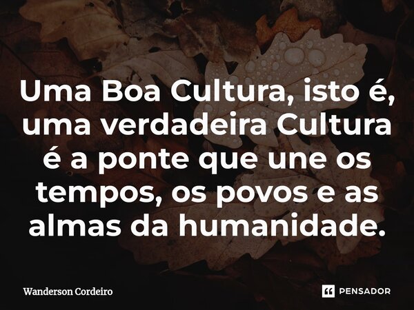 ⁠Uma Boa Cultura, isto é, uma verdadeira Cultura é a ponte que une os tempos, os povos e as almas da humanidade.... Frase de Wanderson Cordeiro.