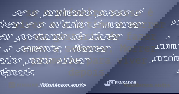 se o primeiro passo é viver e o ultimo é morrer , eu gostaria de fazer como a semente; Morrer primeiro para viver depois.... Frase de Wanderson endys.