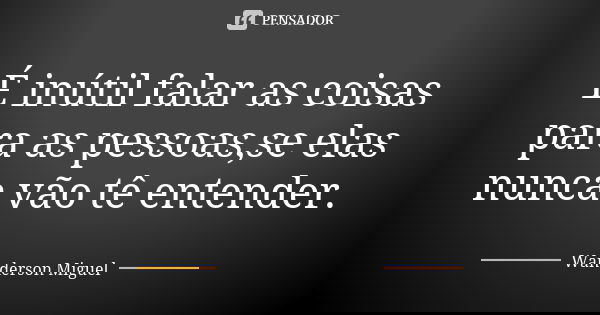 É inútil falar as coisas para as pessoas,se elas nunca vão tê entender.... Frase de Wanderson Miguel.