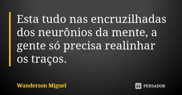 Esta tudo nas encruzilhadas dos neurônios da mente, a gente só precisa realinhar os traços.... Frase de Wanderson Miguel.