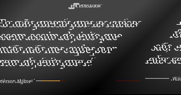 Eu não queria que as coisas fossem assim do jeito que são, então não me culpe por elas serem do jeito que é.... Frase de Wanderson Miguel.