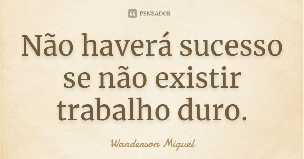 Não haverá sucesso se não existir trabalho duro.... Frase de Wanderson Miguel.
