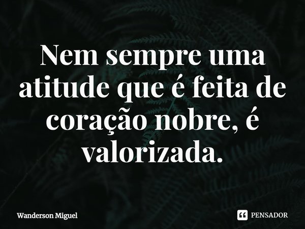 ⁠Nem sempre uma atitude que é feita de coração nobre, é valorizada.... Frase de Wanderson Miguel.