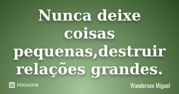 Nunca deixe coisas pequenas,destruir relações grandes.... Frase de Wanderson Miguel.