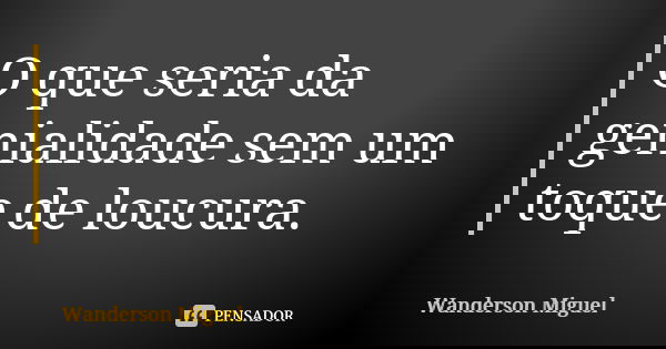 O que seria da genialidade sem um toque de loucura.... Frase de Wanderson Miguel.