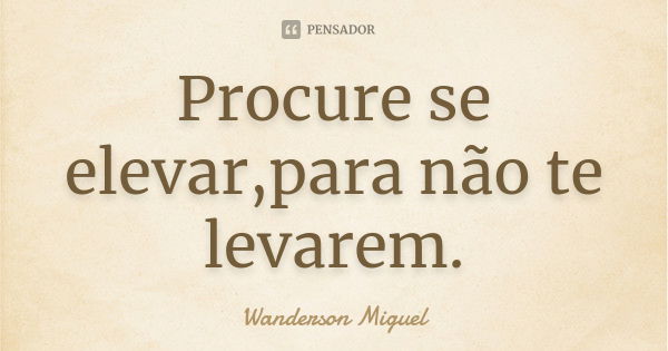 Procure se elevar,para não te levarem.... Frase de Wanderson Miguel.