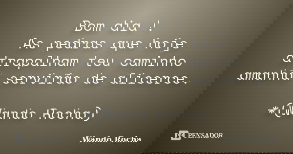 Bom dia ! As pedras que hoje atrapalham teu caminho amanhã servirão de alicerce. *(Wando Rocha)... Frase de Wando Rocha.