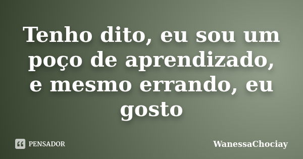 Tenho dito, eu sou um poço de aprendizado, e mesmo errando, eu gosto... Frase de WanessaChociay.