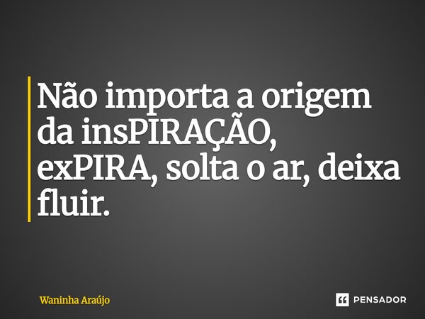 ⁠Não importa a origem da insPIRAÇÃO, exPIRA, solta o ar, deixa fluir.... Frase de Waninha Araújo.