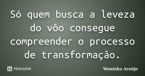Só quem busca a leveza do vôo consegue compreender o processo de transformação.... Frase de Waninha Araújo.