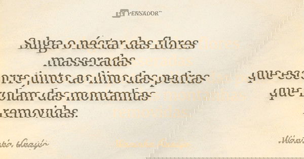 Sulga o néctar das flores masseradas que escorre junto ao limo das pedras que rolam das montanhas removidas.... Frase de Waninha Araújo.