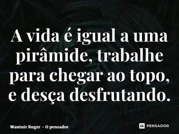 ⁠A vida é igual a uma pirâmide, trabalhe para chegar ao topo, e desça desfrutando.... Frase de Wantuir Roger - O Pensador.