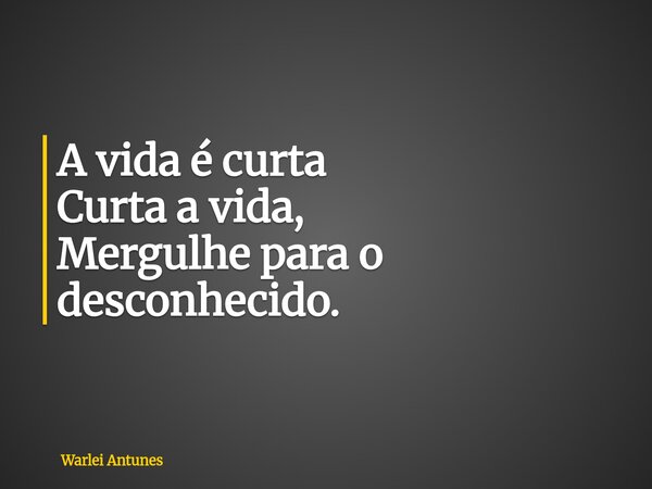 A vida é curta Curta a vida, Mergulhe para o desconhecido.... Frase de Warlei Antunes.