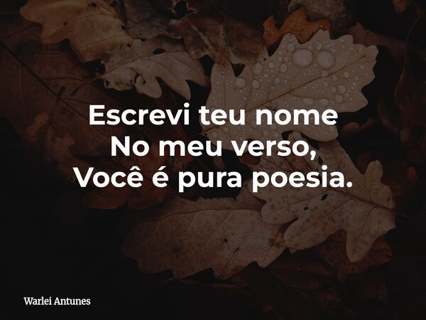 Escrevi teu nome No meu verso, Você é pura poesia.... Frase de Warlei Antunes.
