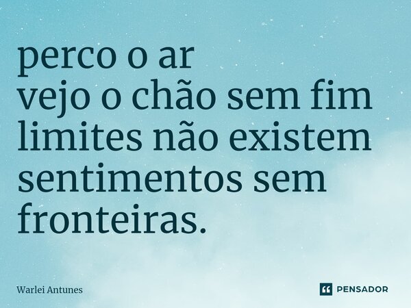 ⁠perco o ar vejo o chão sem fim limites não existem sentimentos sem fronteiras.... Frase de Warlei Antunes.