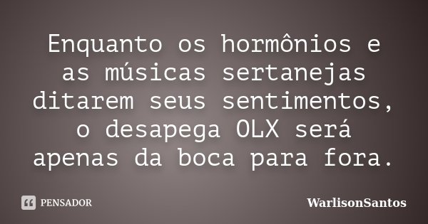 Enquanto os hormônios e as músicas sertanejas ditarem seus sentimentos, o desapega OLX será apenas da boca para fora.... Frase de WarlisonSantos.