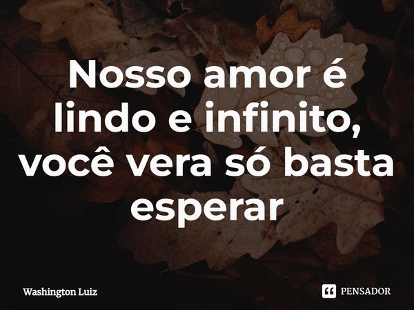 ⁠Nosso amor é lindo e infinito, você vera só basta esperar... Frase de Washington Luiz.
