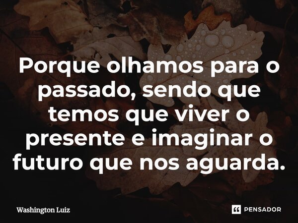⁠Porque olhamos para o passado, sendo que temos que viver o presente e imaginar o futuro que nos aguarda.... Frase de Washington Luiz.