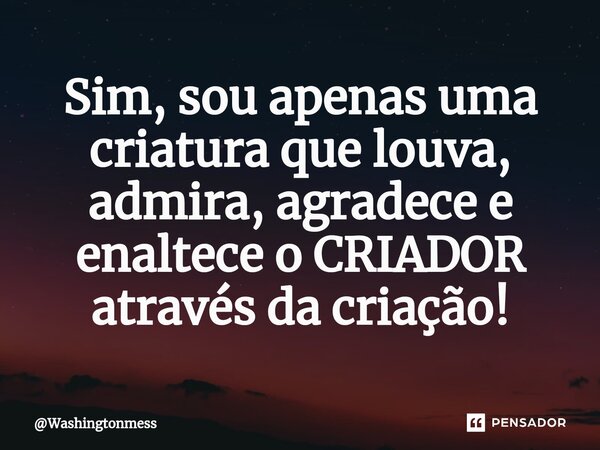 ⁠Sim, sou apenas uma criatura que louva, admira, agradece e enaltece o CRIADOR através da criação!... Frase de Washingtonmess.