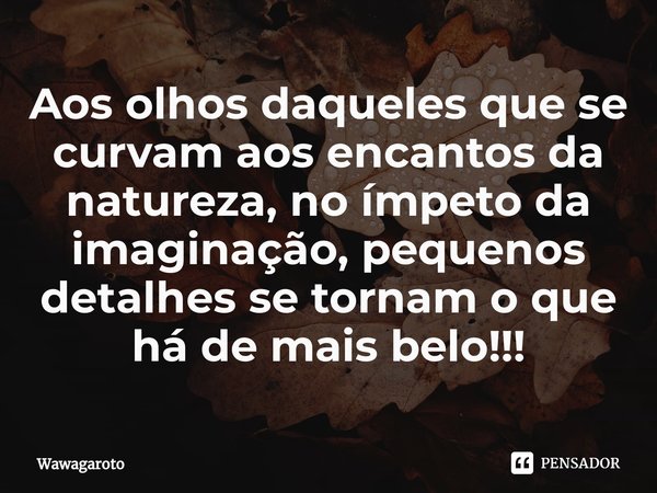 Aos olhos daqueles que se curvam aos encantos da natureza, no ímpeto da imaginação, pequenos detalhes se tornam o que há de mais belo⁠!!!... Frase de Wawagaroto.