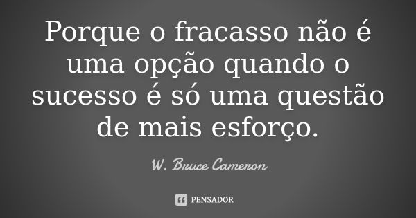 Porque o fracasso não é uma opção quando o sucesso é só uma questão de mais esforço.... Frase de W. Bruce Cameron.