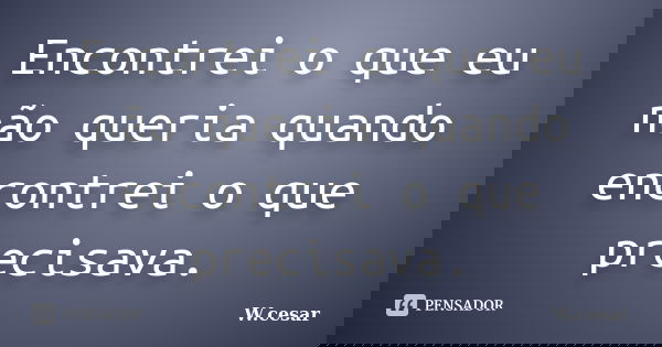 Encontrei o que eu não queria quando encontrei o que precisava.... Frase de W.cesar.